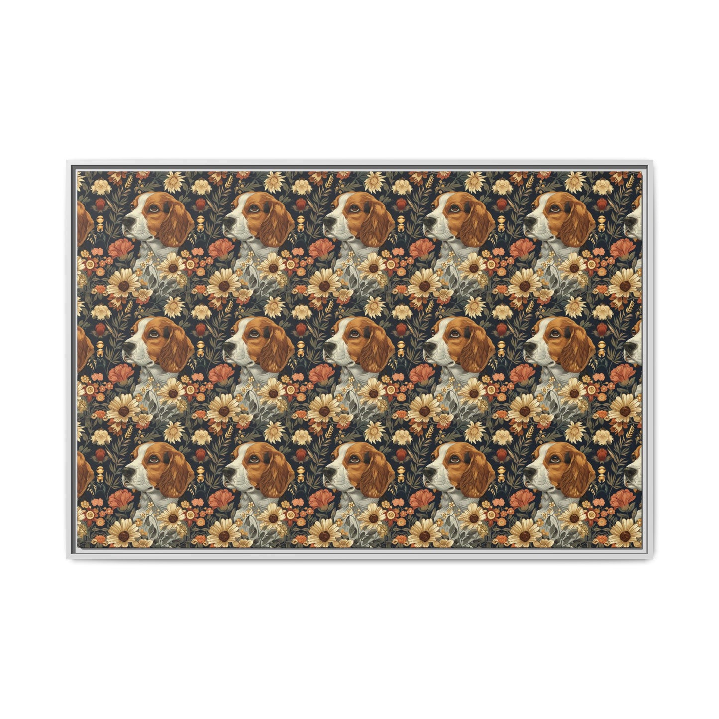 Beagle Blossoms Matte Canvas, Framed