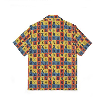 Frenchie Pop Art Pawfection Grid Men's Hawaiian Camp Shirt