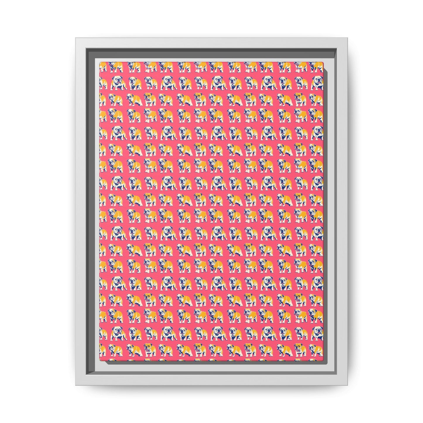 Bubblegum Glamour Bulldog Bouquet Matte Canvas, Framed