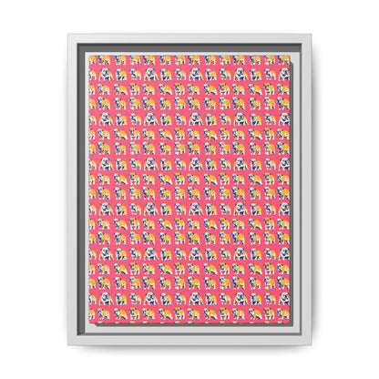 Bubblegum Glamour Bulldog Bouquet Matte Canvas, Framed