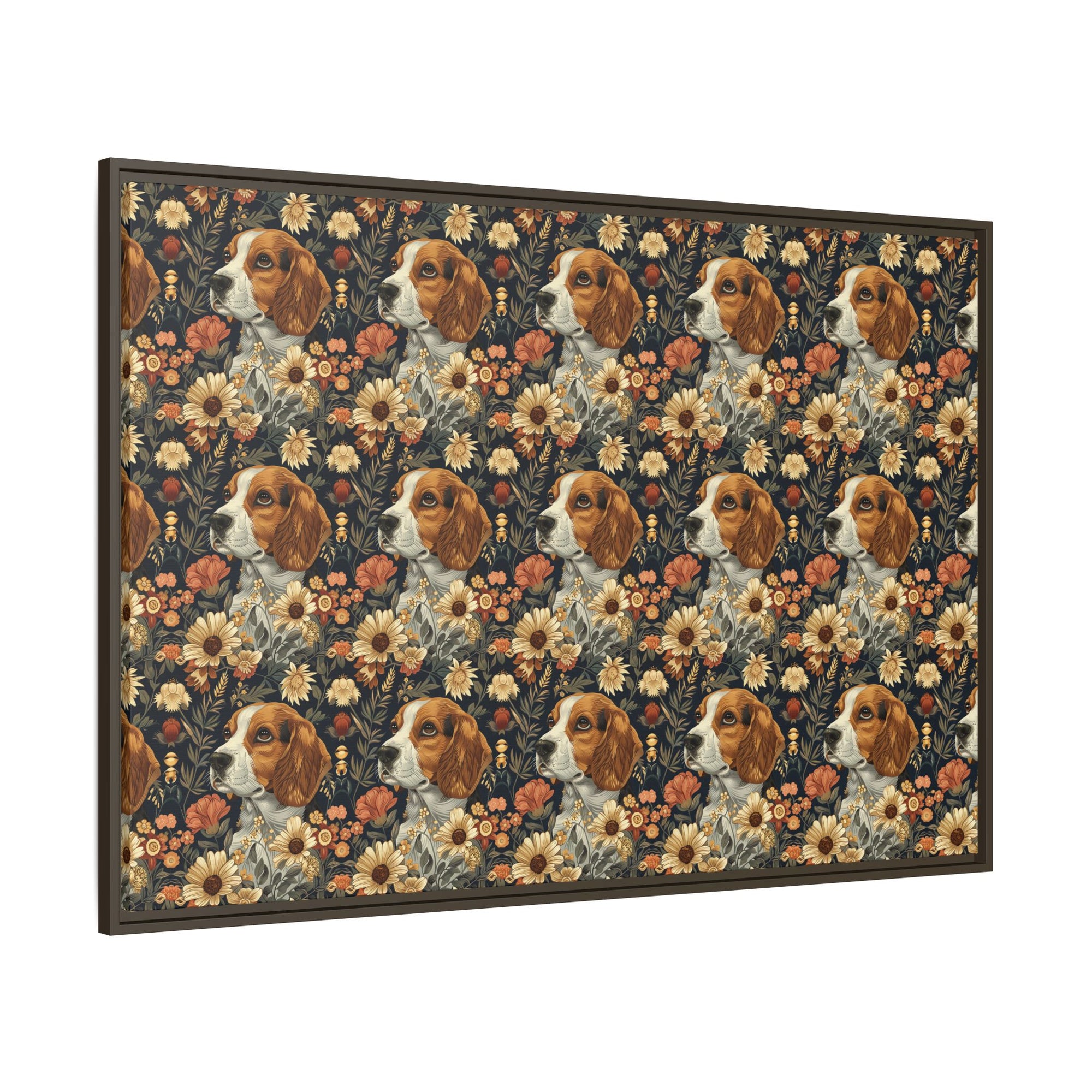 Beagle Blossoms Matte Canvas, Framed