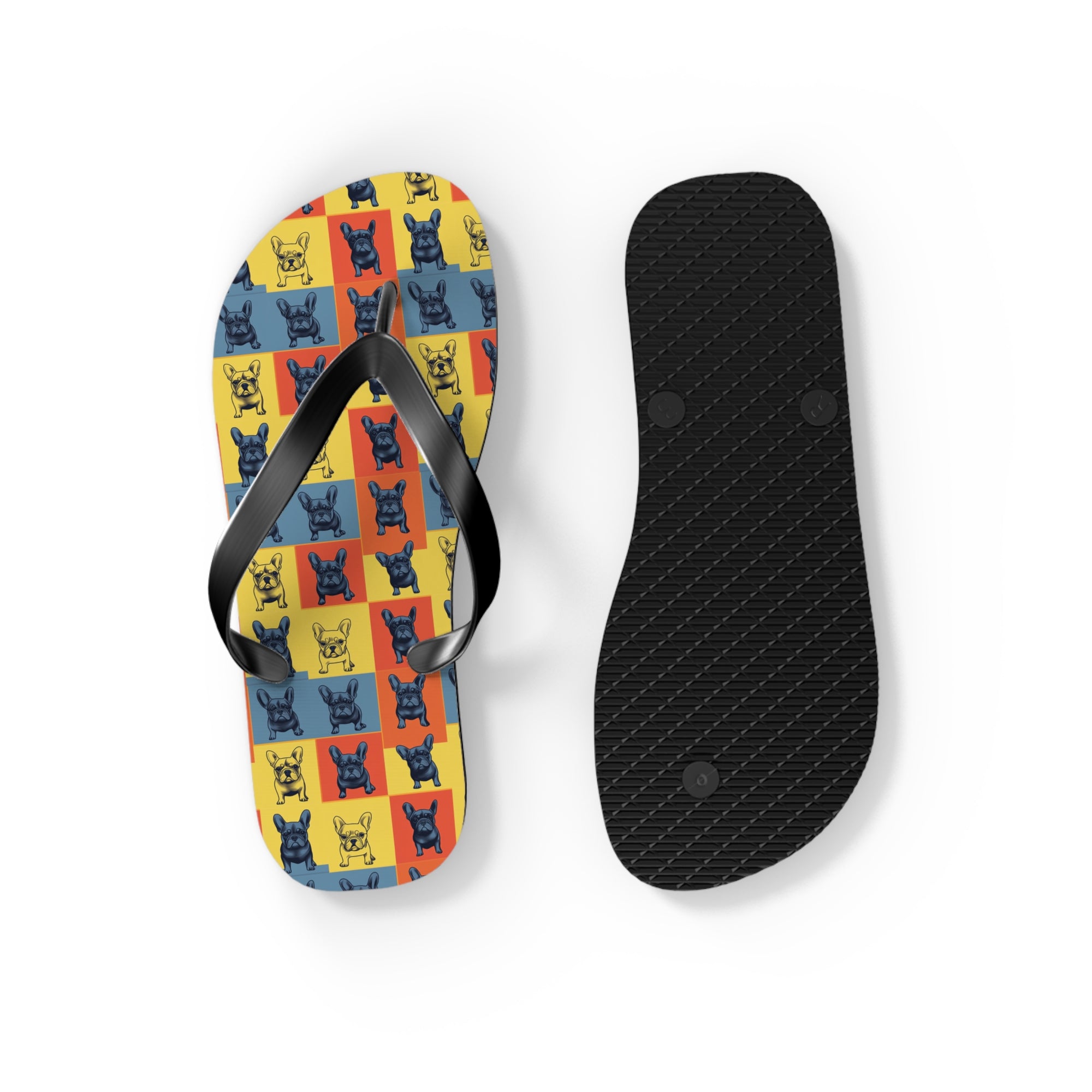 Frenchie Pop Art Pawfection Grid Flip Flops