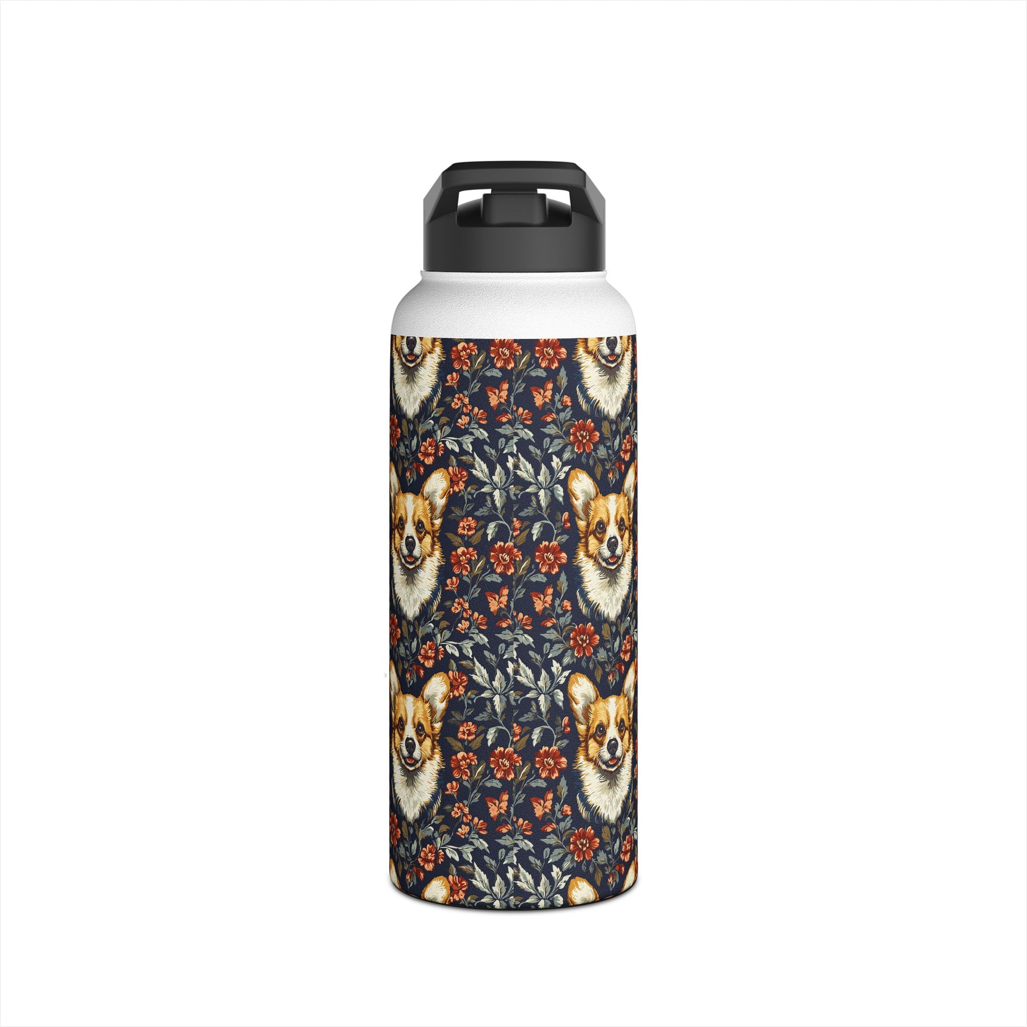 Floofy Corgi Blossom Blast Stainless Steel Water Bottle