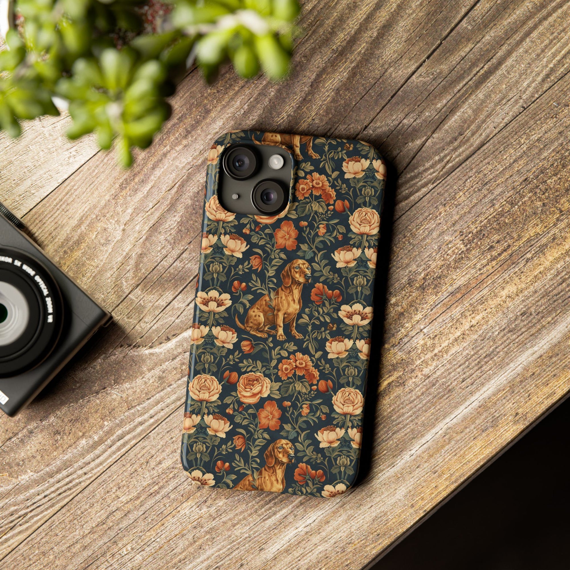 Dazzling Dachsund Blossoms &amp; Foliage Slim Phone Cases