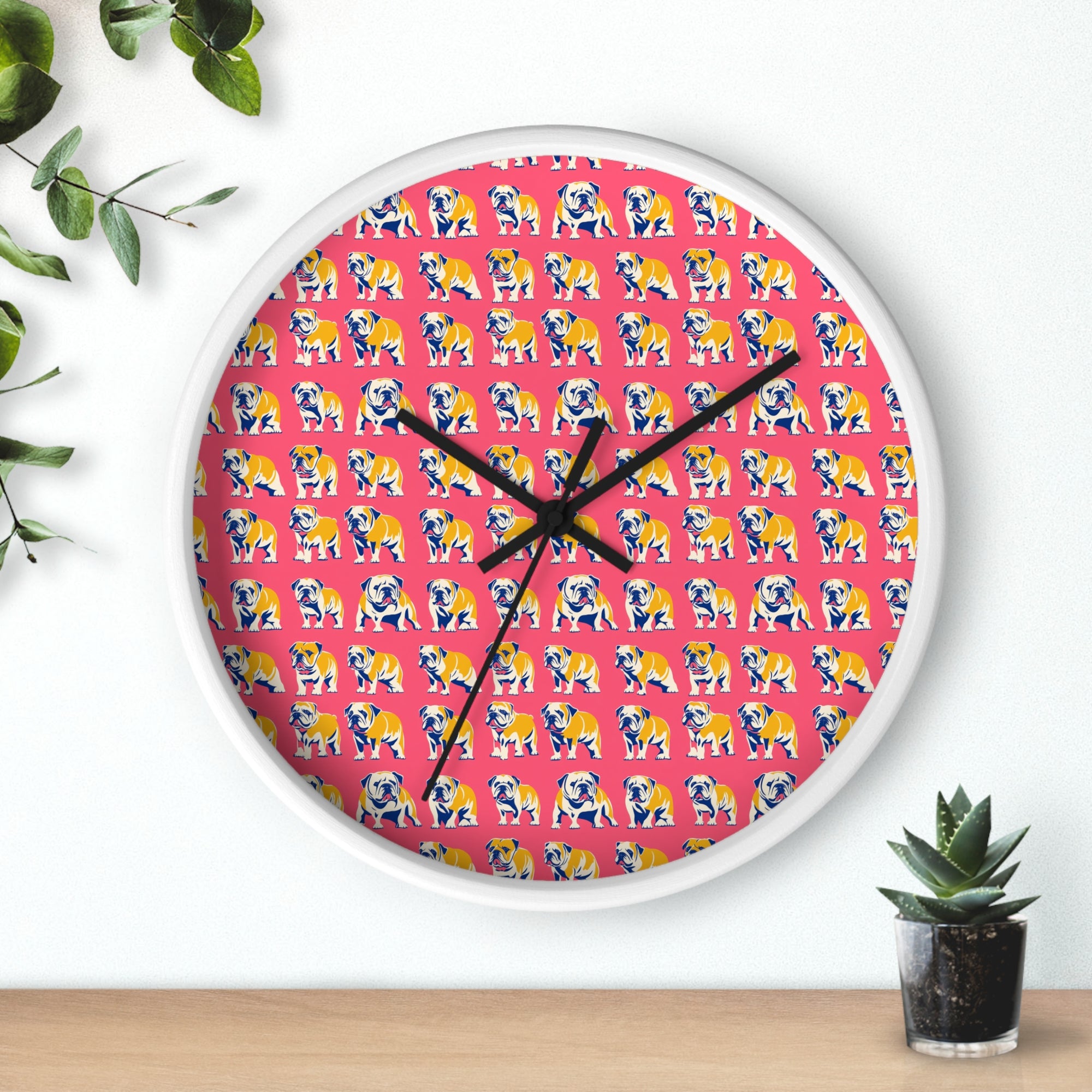 Bubblegum Glamour Bulldog Bouquet Wall Clock