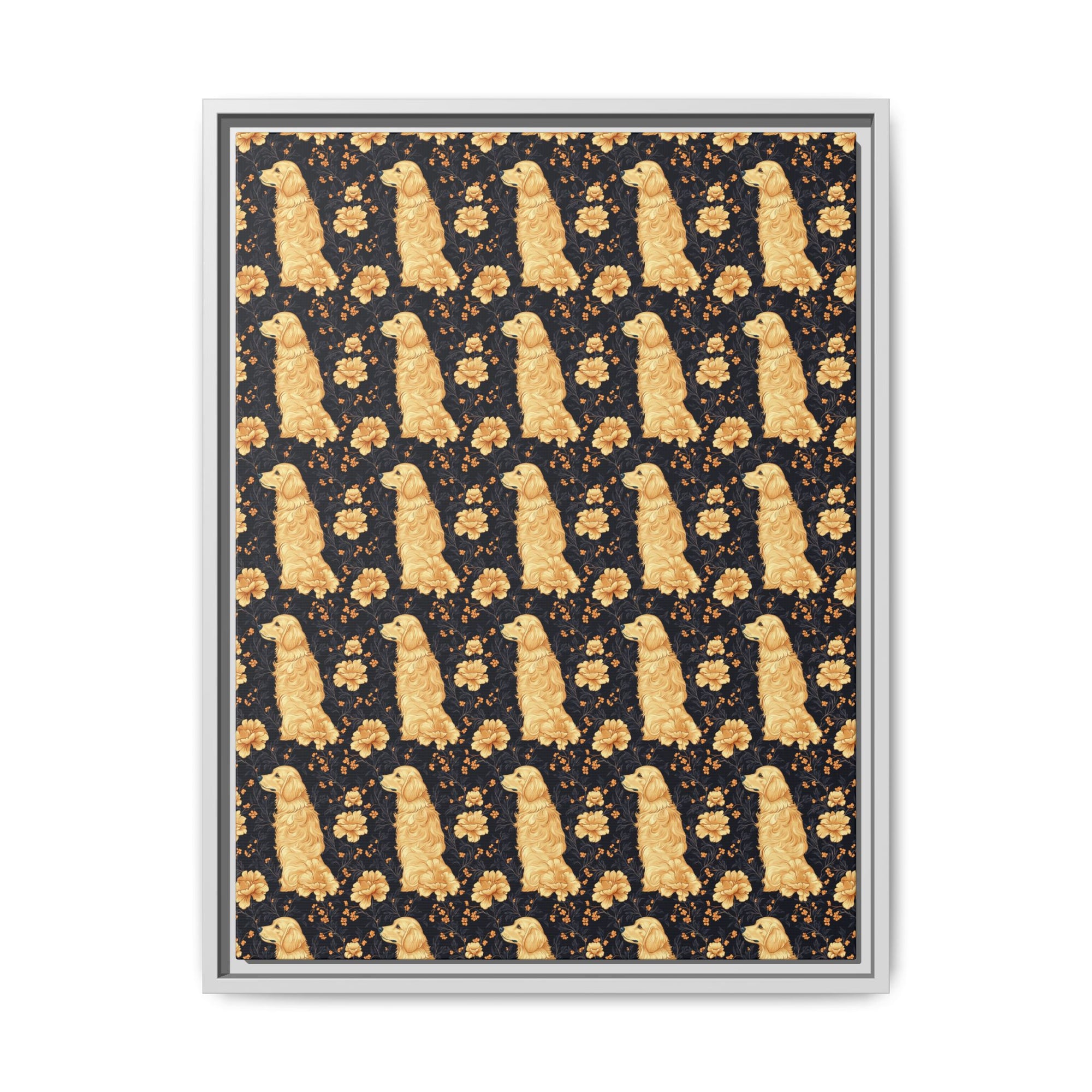 Golden Paws Floral Frenchie Matte Canvas, Framed