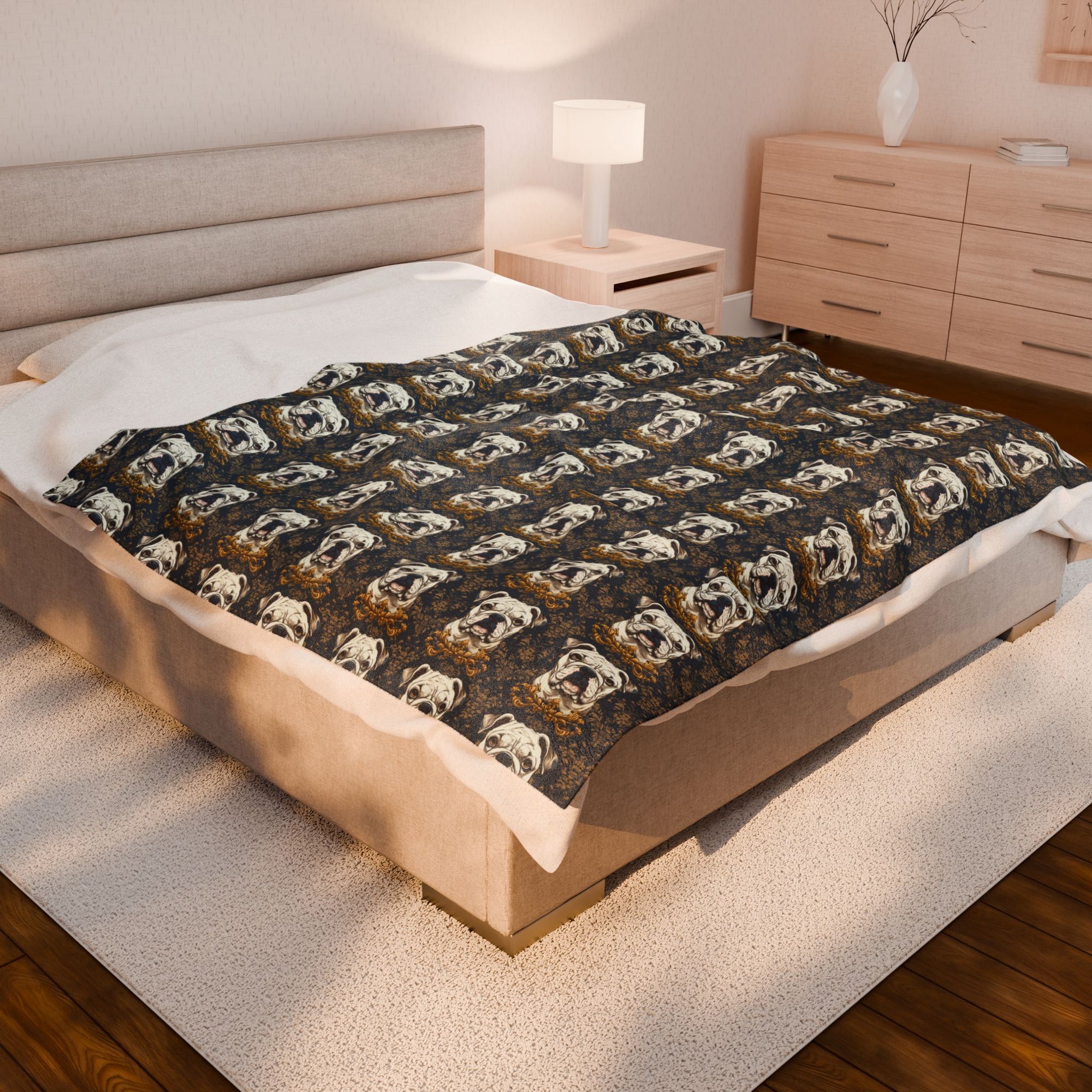 Wildwood Wanderlust Bulldog Velveteen Plush Blanket
