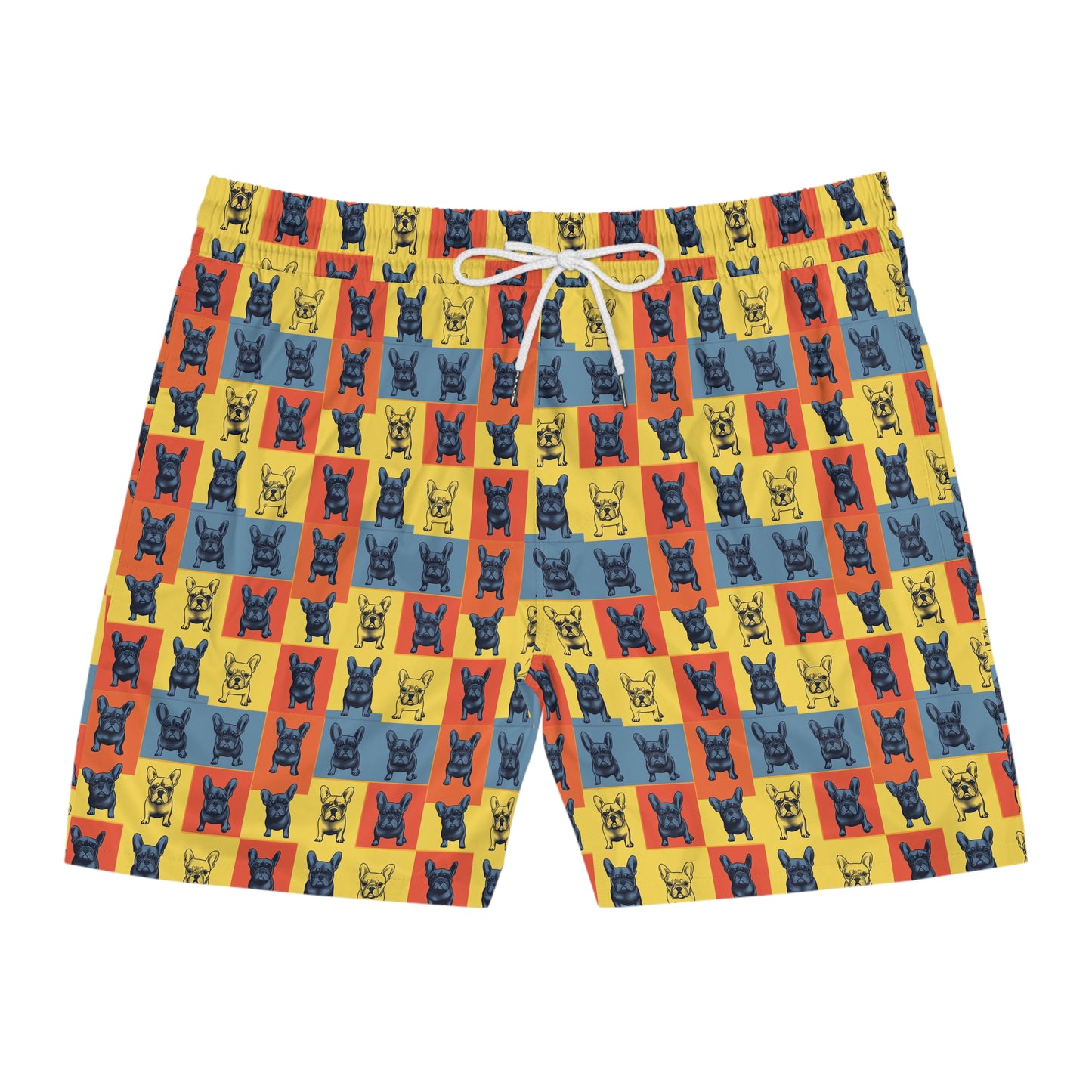 Frenchie Pop Art Pawfection Grid Men's Mid-Length Swim Shorts