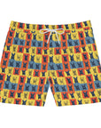 Frenchie Pop Art Pawfection Grid Men's Mid-Length Swim Shorts