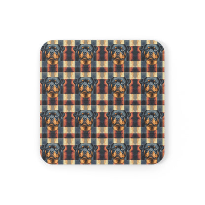 Pawsome Rottweiler Royalty Plaid Cork Back Coaster