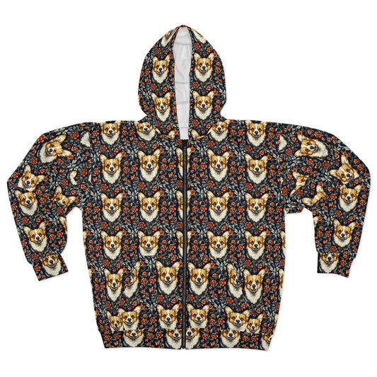 Floofy Corgi Blossom Blast Unisex Zip Hoodie