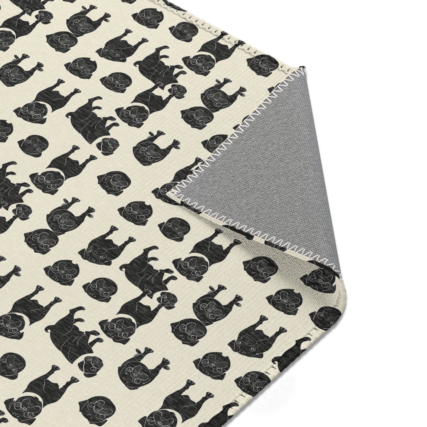 Playful Pug Silhouette - Minimal Cream Area Rug