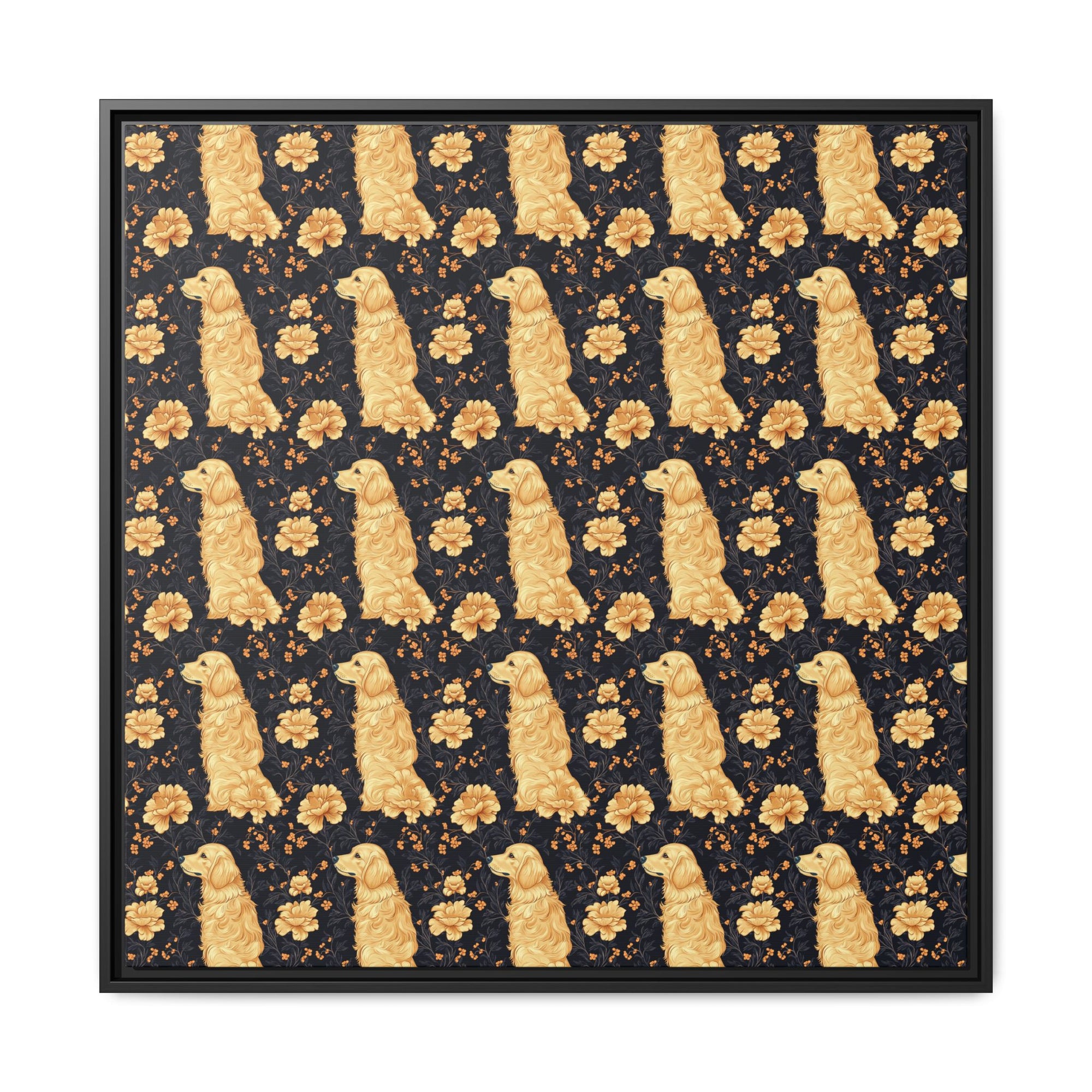 Golden Paws Floral Frenchie Matte Canvas, Framed