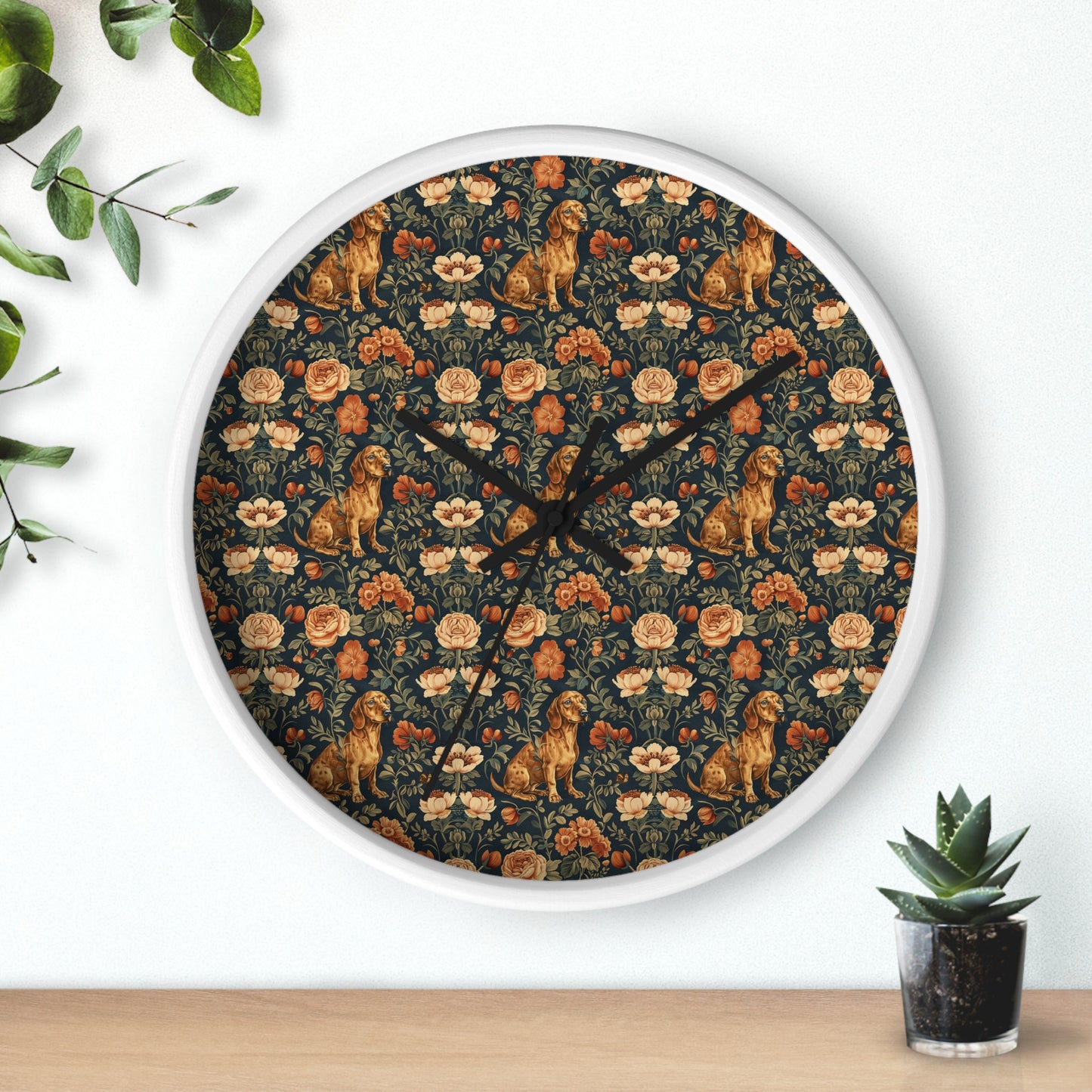 Dazzling Dachsund Blossoms & Foliage Wall Clock