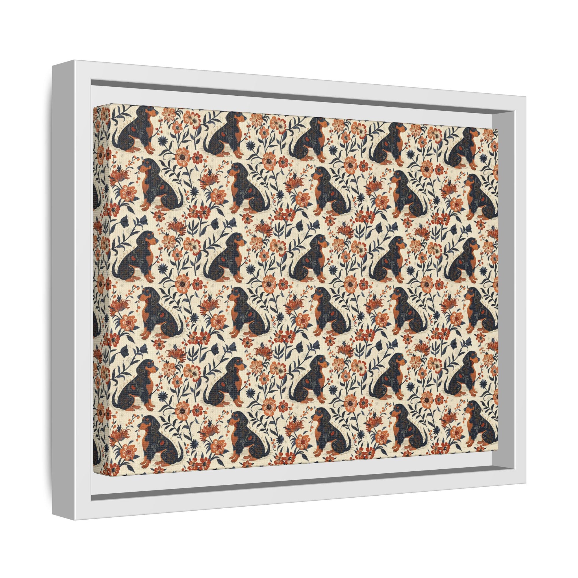 Blossoming Dachshunds Delight Matte Canvas, Framed