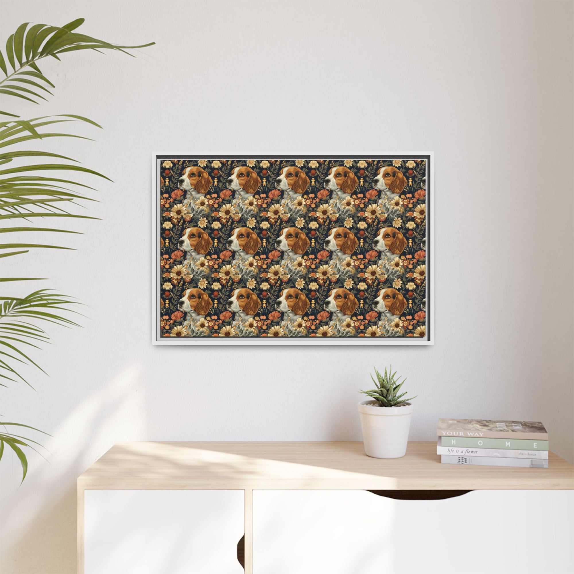 Beagle Blossoms Matte Canvas, Framed