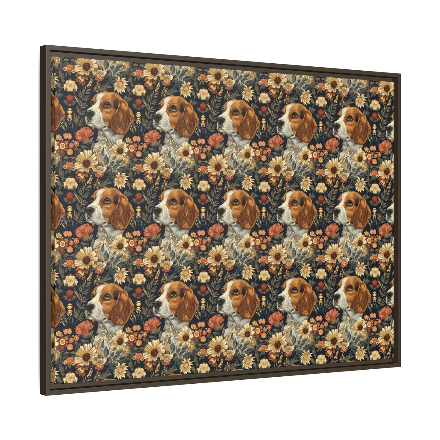 Beagle Blossoms Matte Canvas, Framed