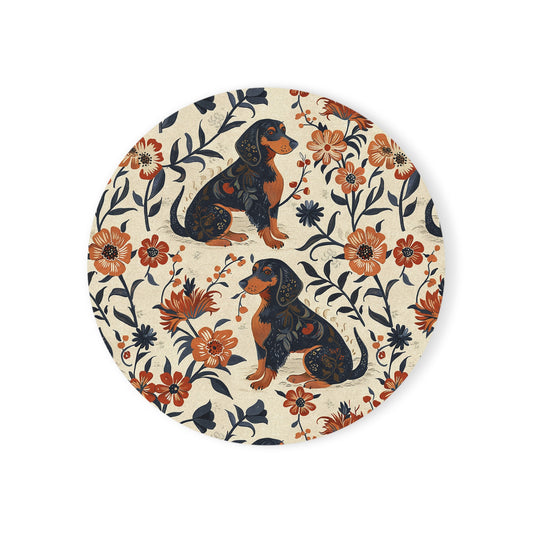 Blossoming Dachshunds Delight Cork Back Coaster