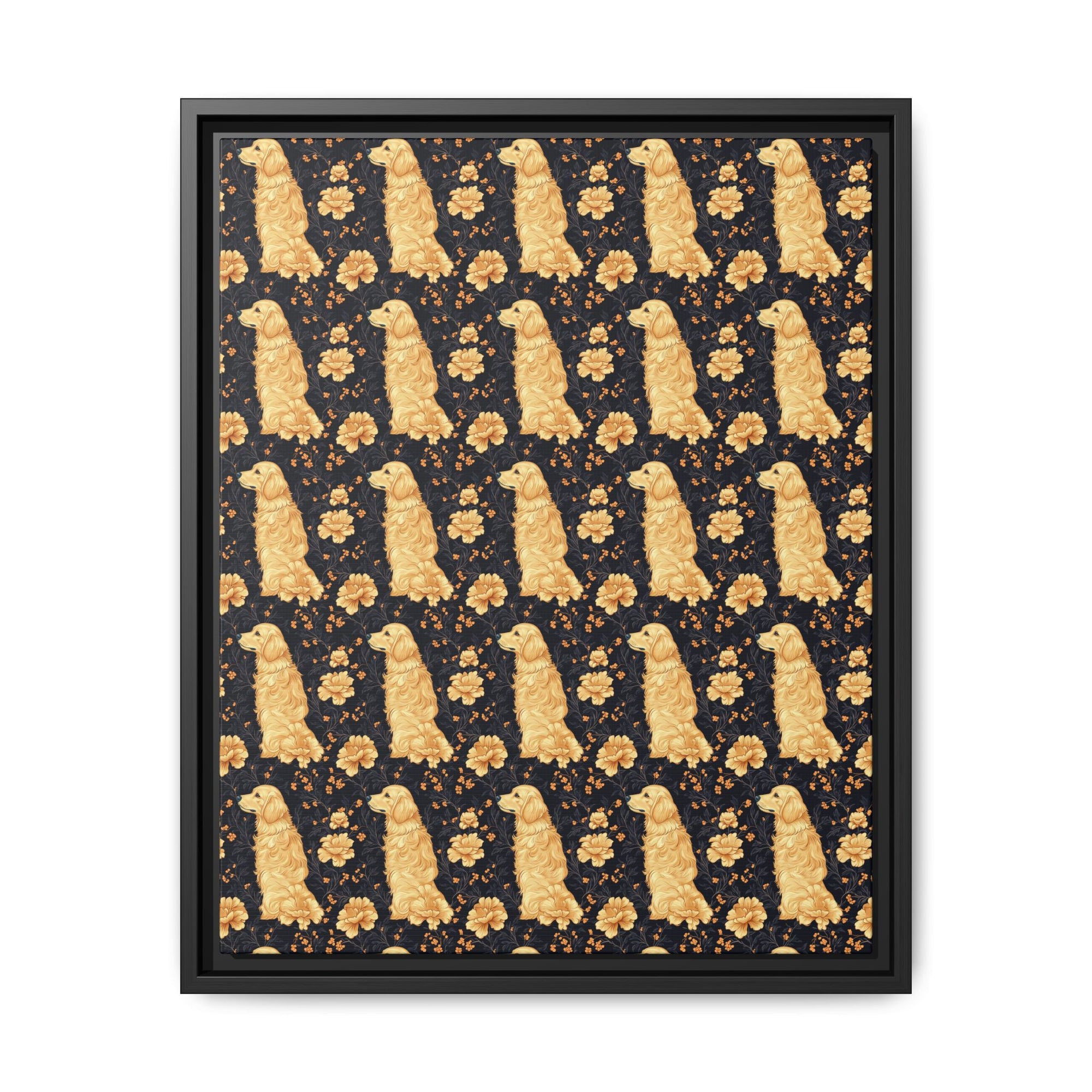 Golden Paws Floral Frenchie Matte Canvas, Framed