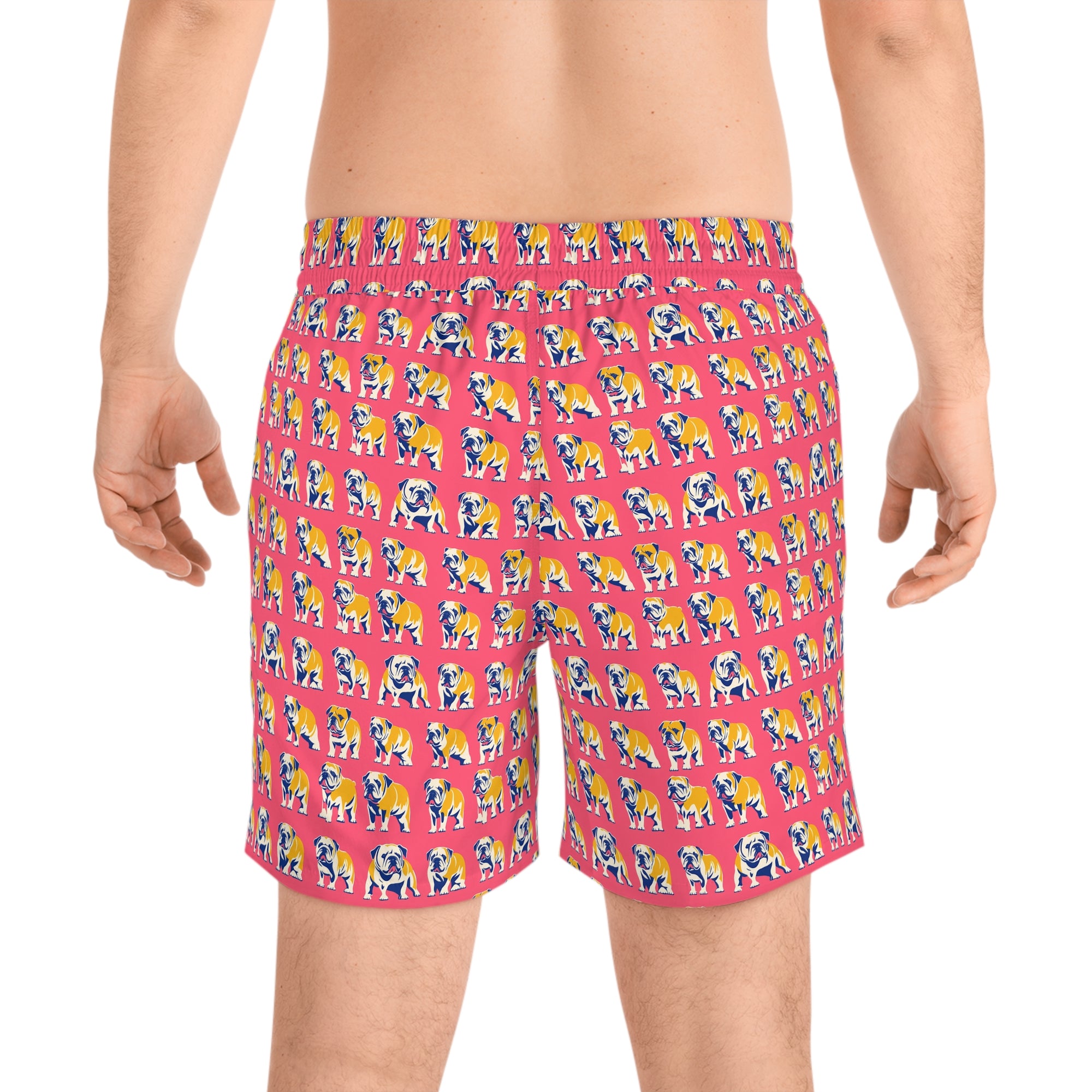 Bubblegum Glamour Bulldog Bouquet Men&#39;s Mid-Length Swim Shorts