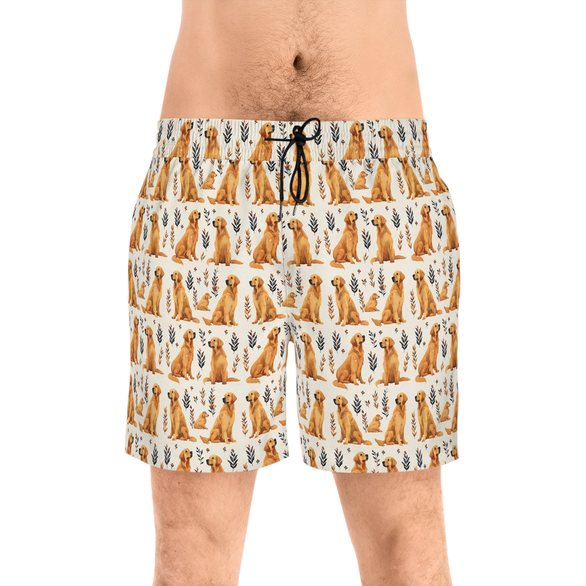 Golden Glamour Paws - Luxe Licks for Regal Retrievers Men&#39;s Mid-Length Swim Shorts