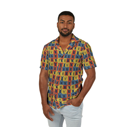 Frenchie Pop Art Pawfection Grid Men's Hawaiian Camp Shirt