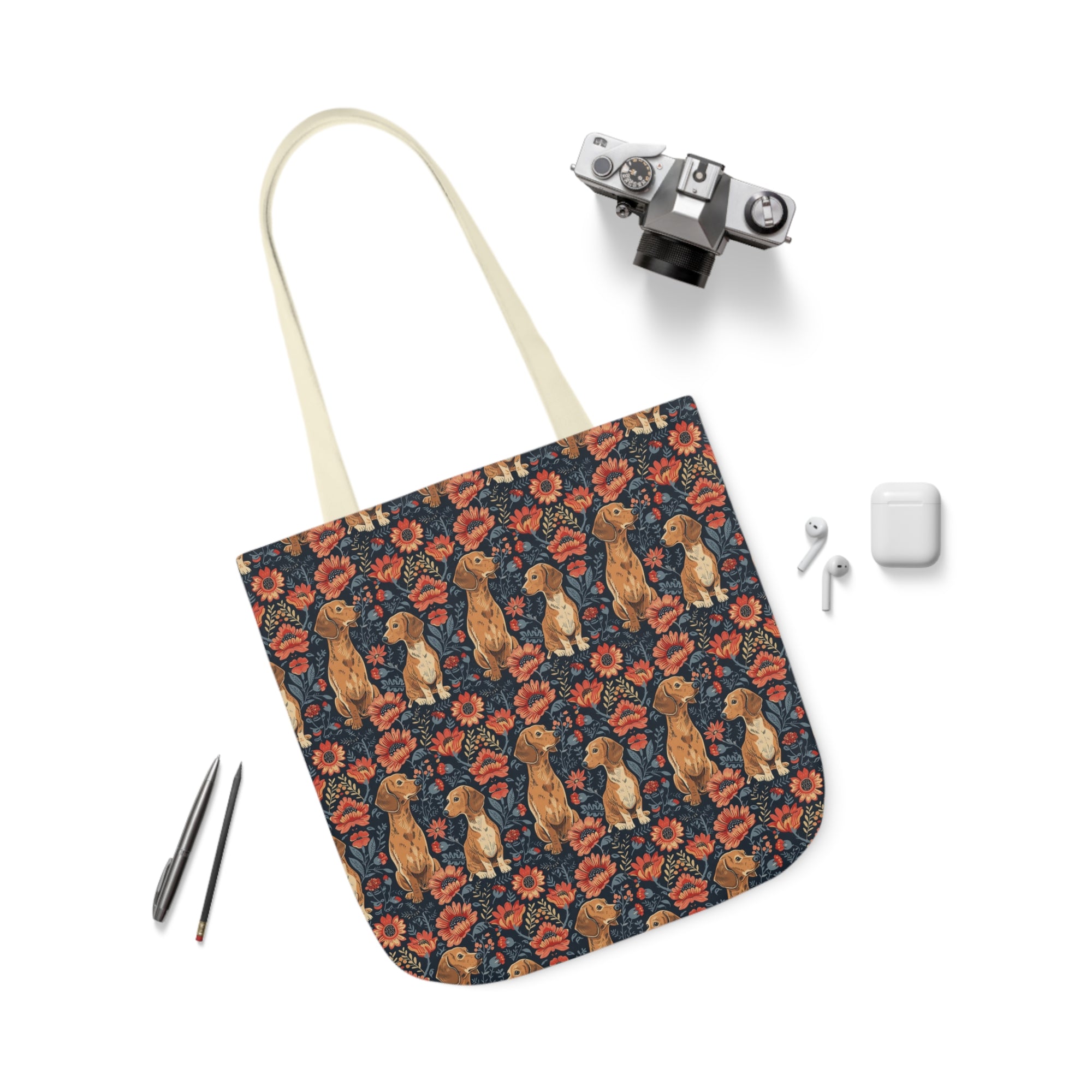 Floral Pawsome Dachsund Delight Canvas Tote Bag