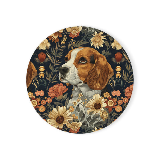 Beagle Blossoms Cork Back Coaster