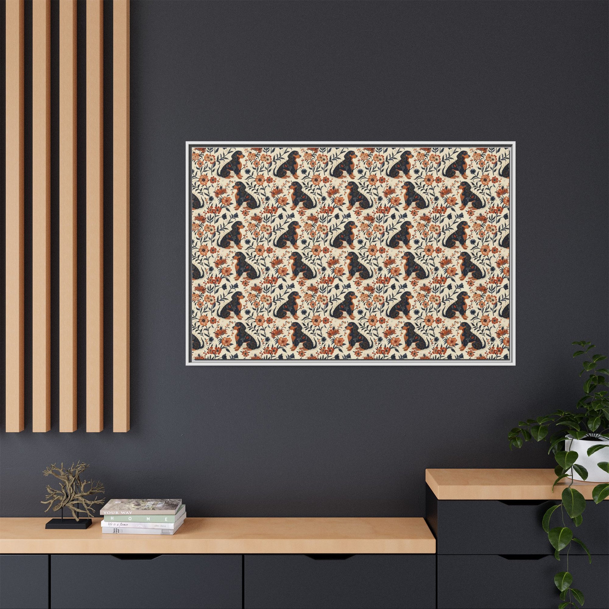 Blossoming Dachshunds Delight Matte Canvas, Framed