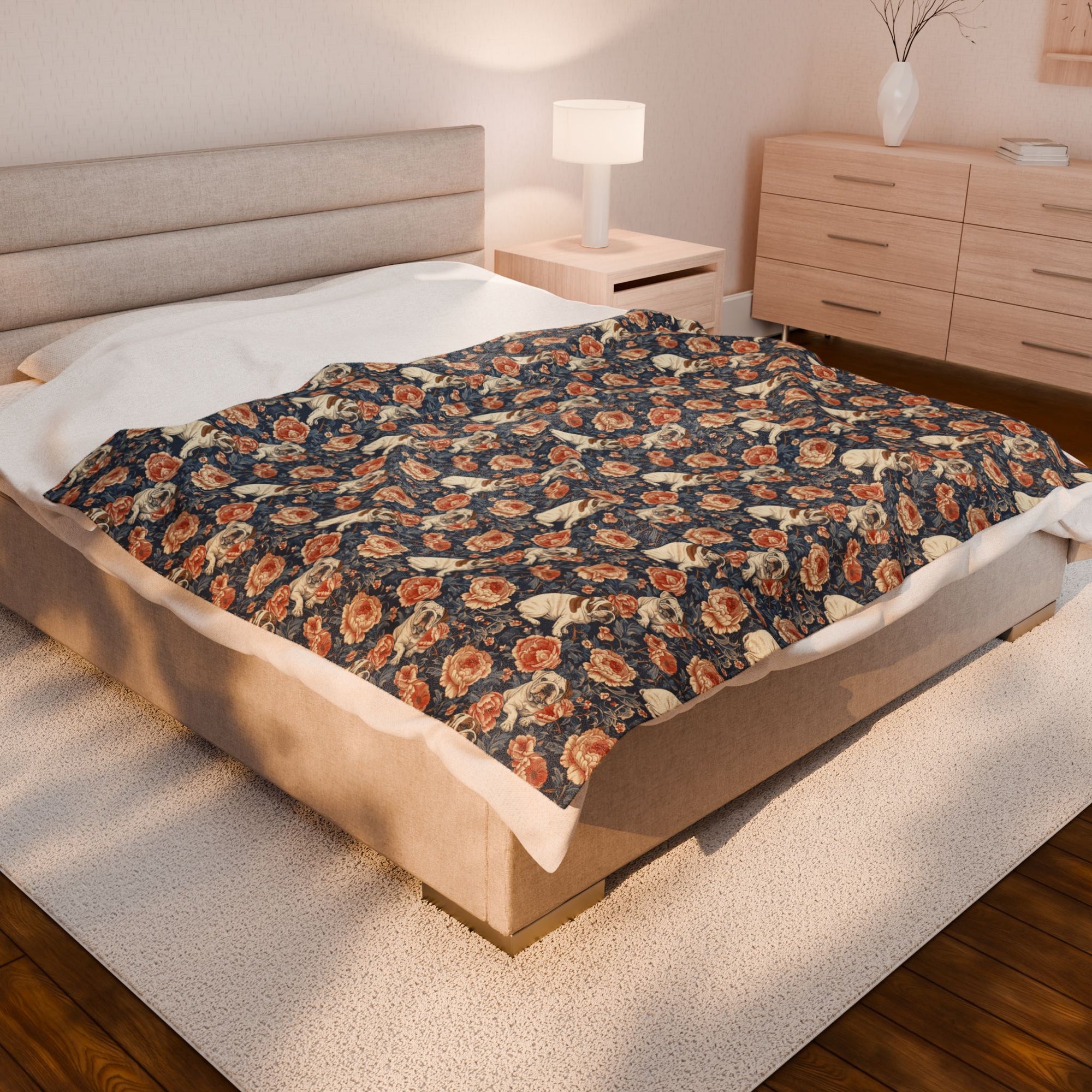 Blooming Bulldog Beauty Velveteen Plush Blanket