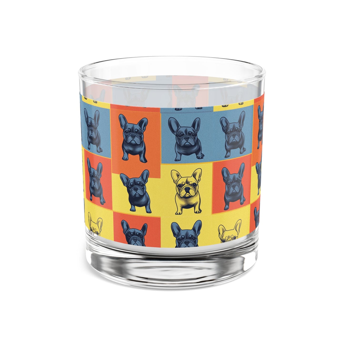 Frenchie Pop Art Pawfection Grid Rocks Glass