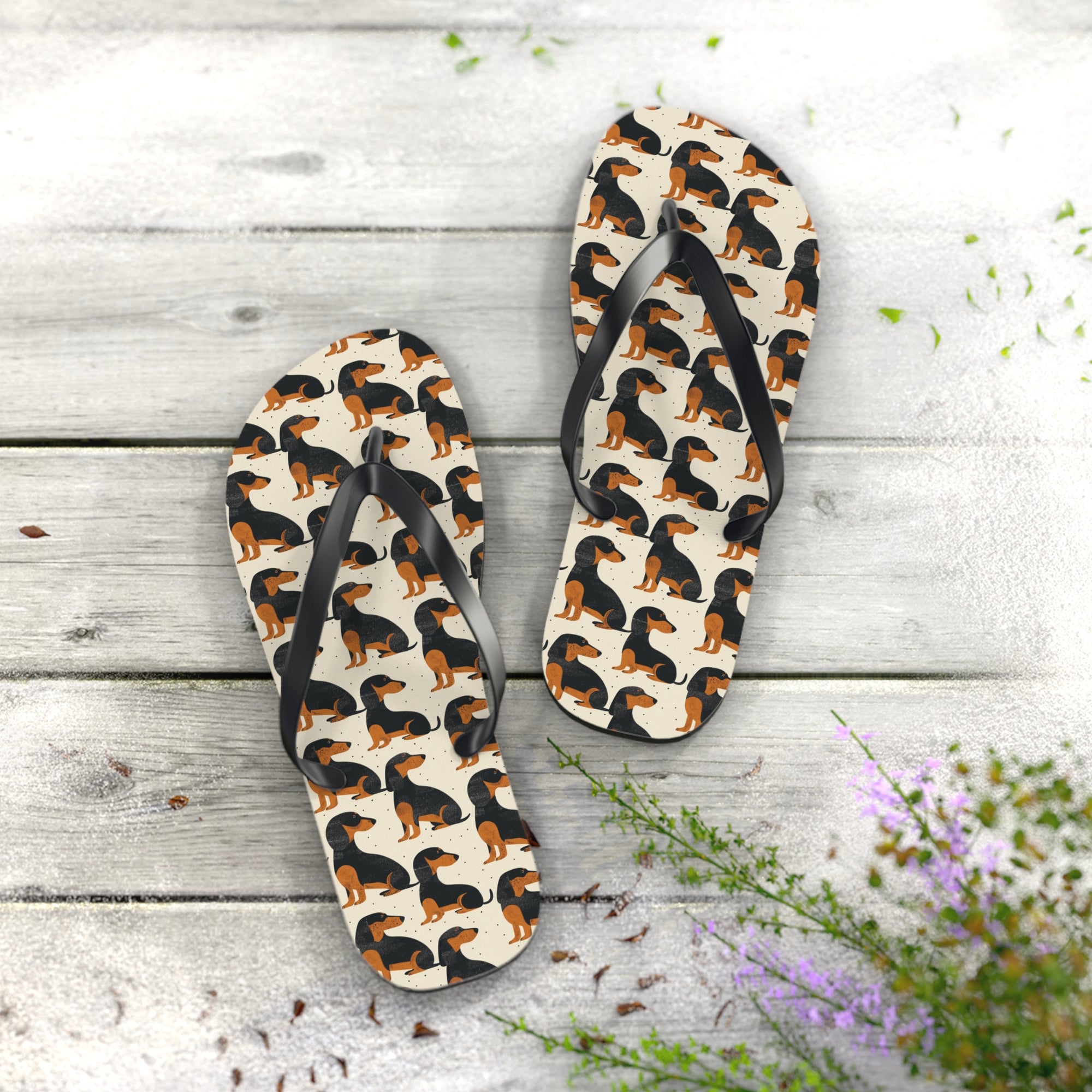 Whimsical Dachsund Dreamcatcher Flip Flops