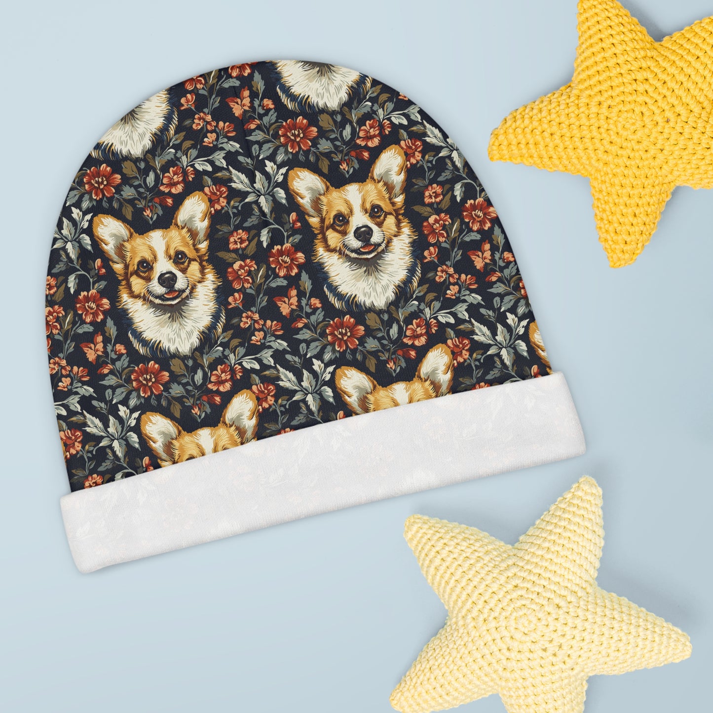 Floofy Corgi Blossom Blast Baby Beanie