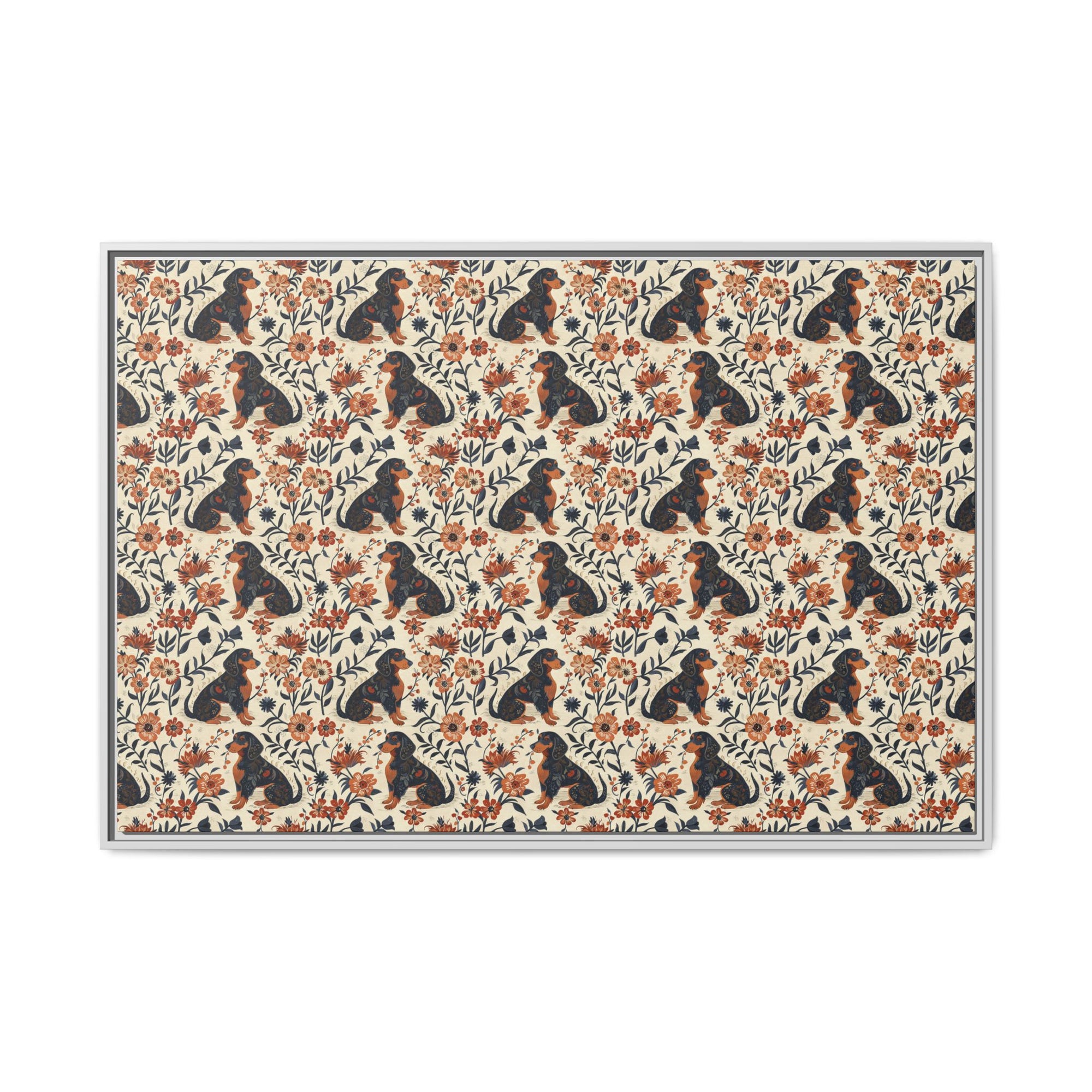 Blossoming Dachshunds Delight Matte Canvas, Framed