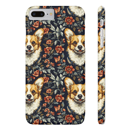 Floofy Corgi Blossom Blast Slim Phone Cases