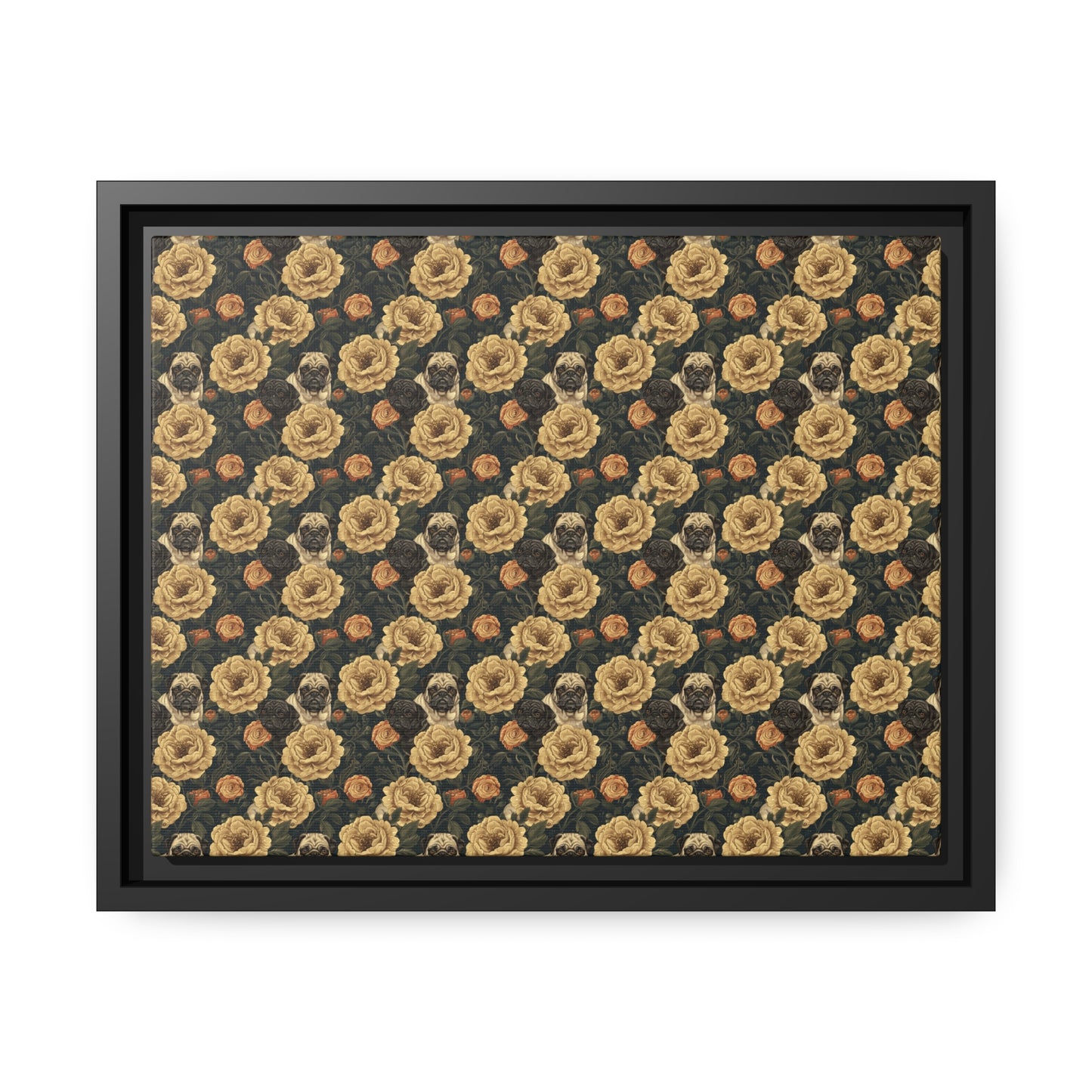 Pugs in Bloom, Framed Matte Canvas