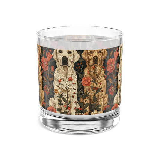 Blossoming Labradors Bouquet Rocks Glass