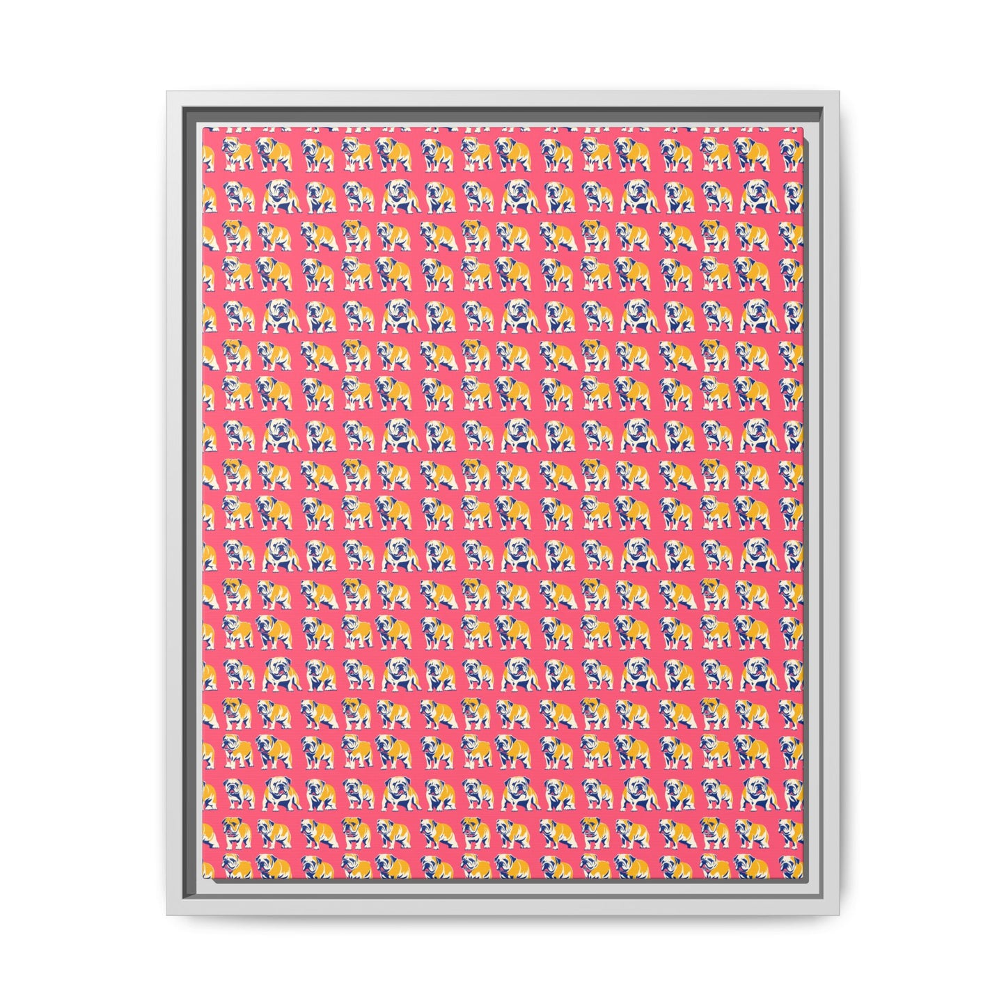 Bubblegum Glamour Bulldog Bouquet Matte Canvas, Framed