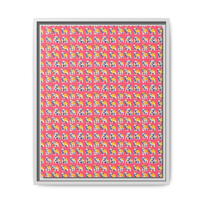 Bubblegum Glamour Bulldog Bouquet Matte Canvas, Framed