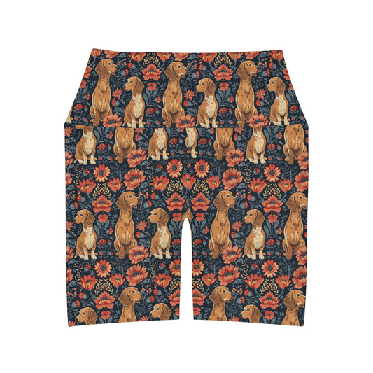 Floral Pawsome Dachsund Delight High Waisted Yoga Shorts