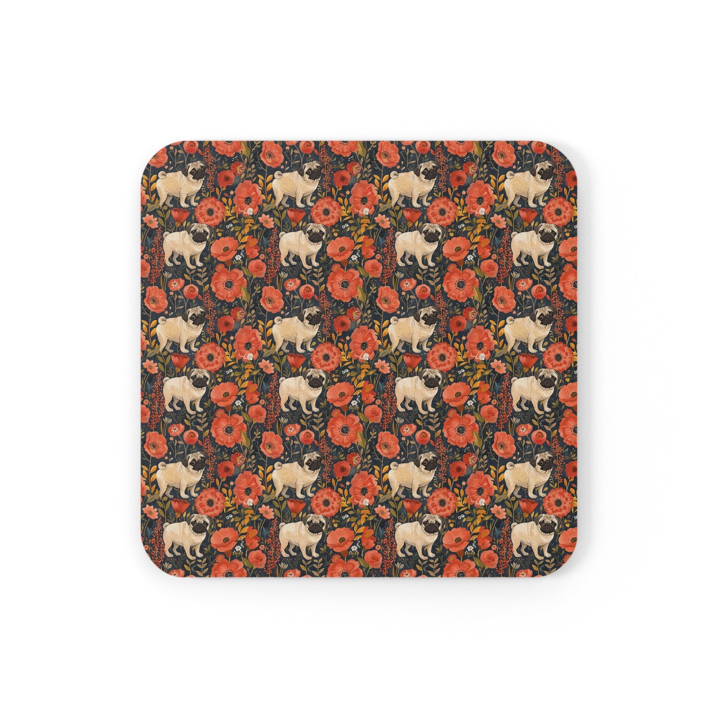 Pug Paradise Playpen Cork Back Coaster