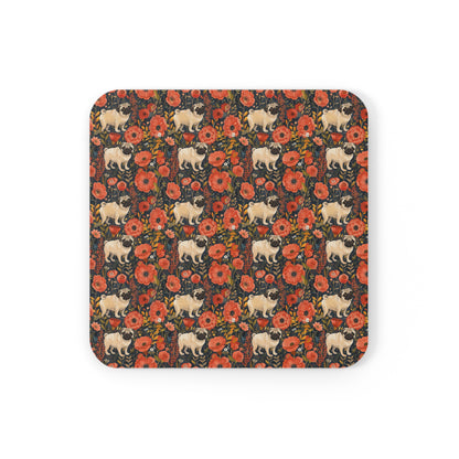 Pug Paradise Playpen Cork Back Coaster