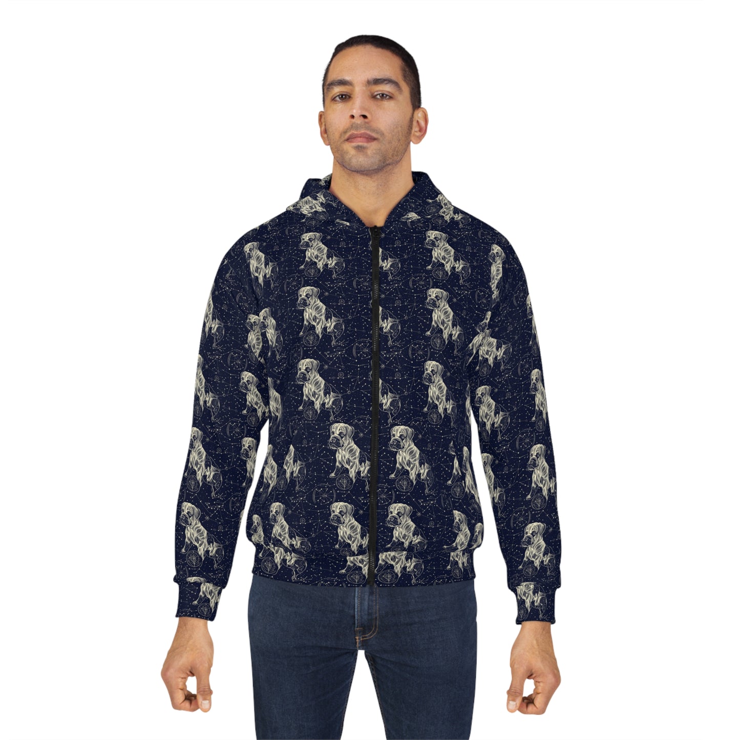 Celestial Boxer Bliss Unisex Zip Hoodie