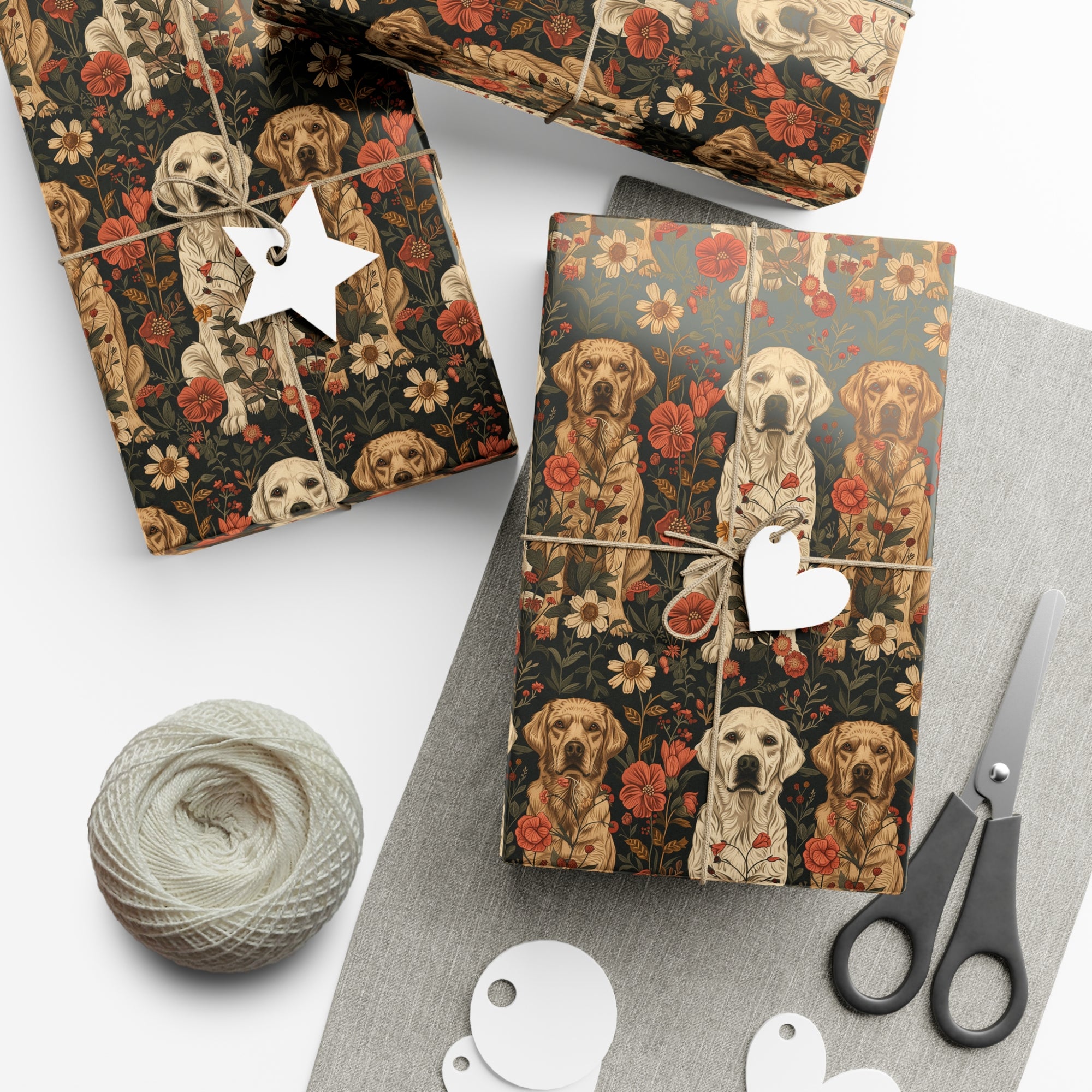 Blossoming Labradors Bouquet Gift Wrap Papers