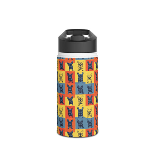 Frenchie Pop Art Pawfection Grid Stainless Steel Water Bottle