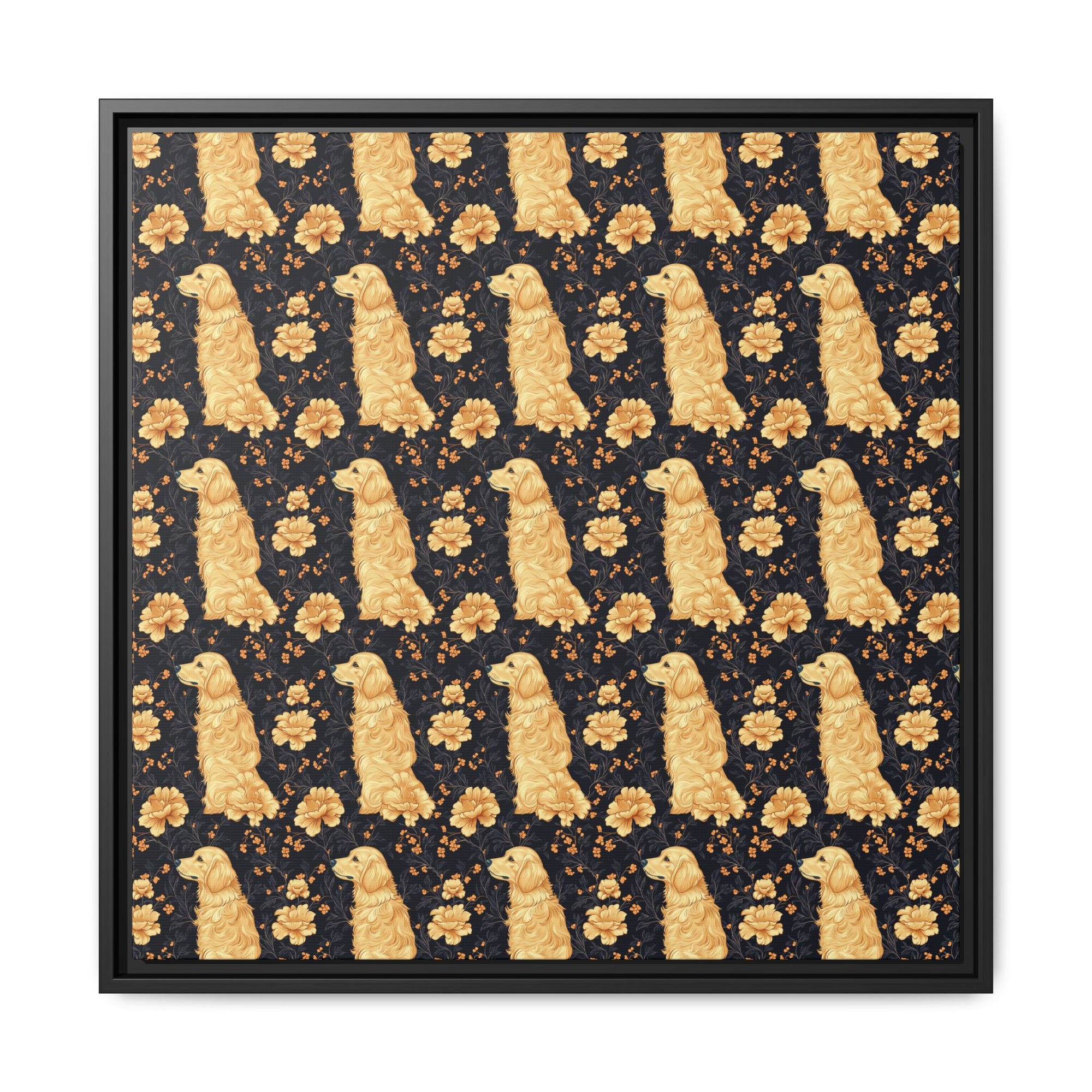 Golden Paws Floral Frenchie Matte Canvas, Framed