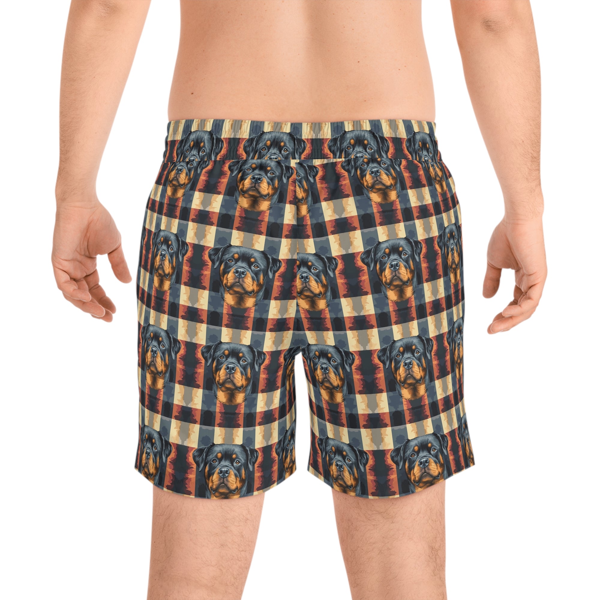 Pawsome Rottweiler Royalty Plaid Men&#39;s Mid-Length Swim Shorts