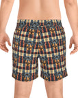 Pawsome Rottweiler Royalty Plaid Men's Mid-Length Swim Shorts