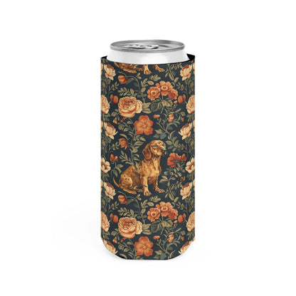 Dazzling Dachsund Blossoms & Foliage Slim Can Cooler