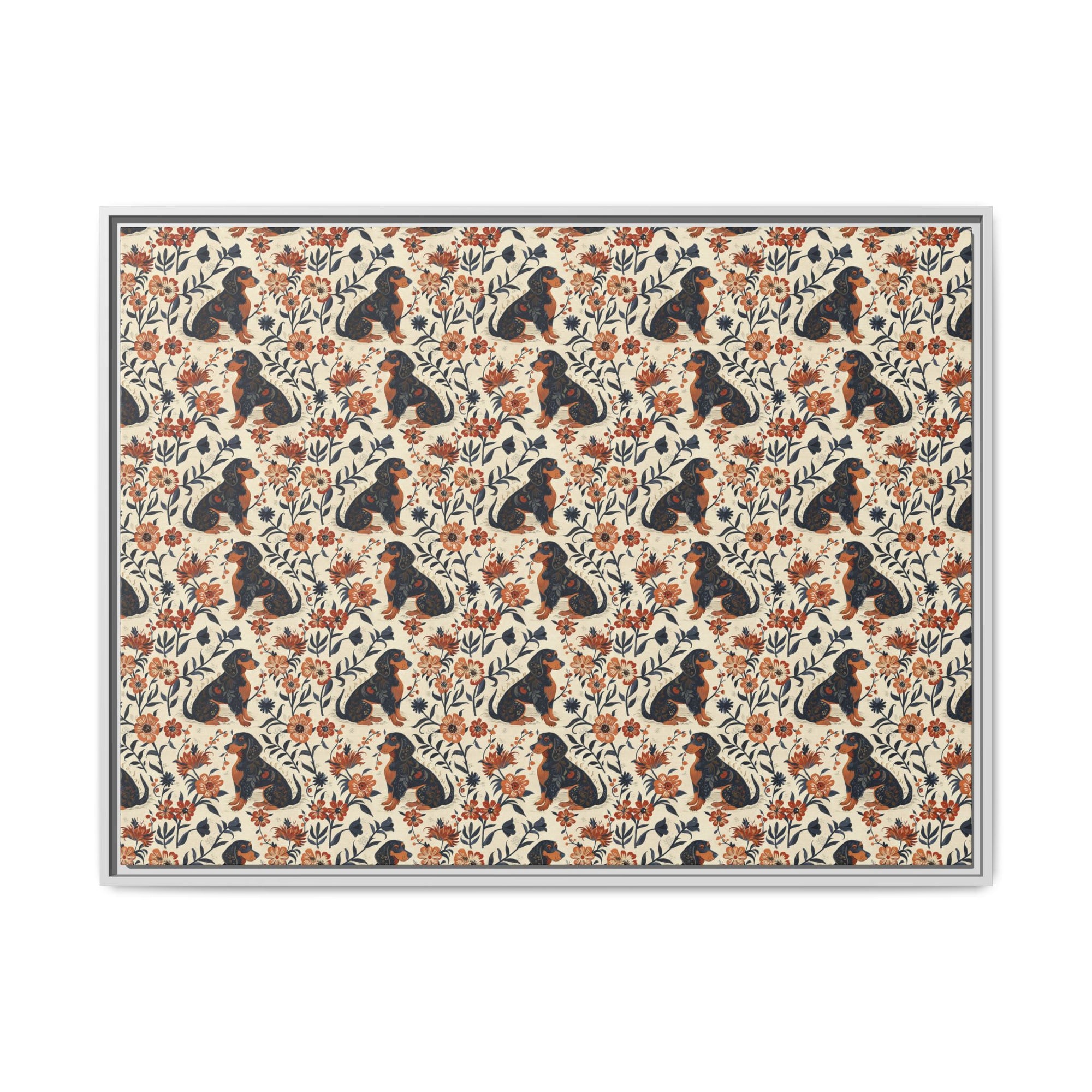 Blossoming Dachshunds Delight Matte Canvas, Framed